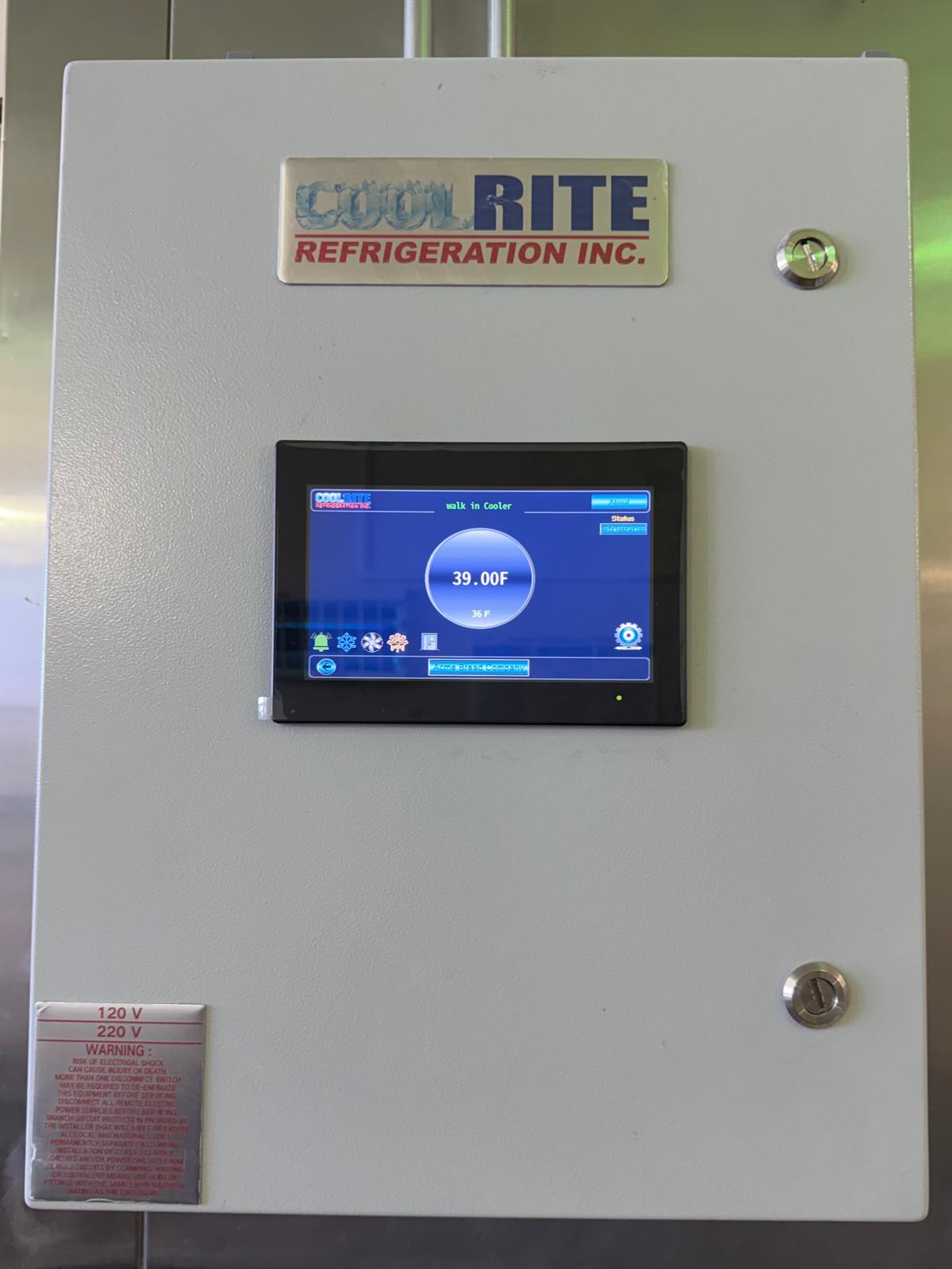 Coolrite Smart Controller refrigeration panel with a panel-mounted local touchscreen HMI