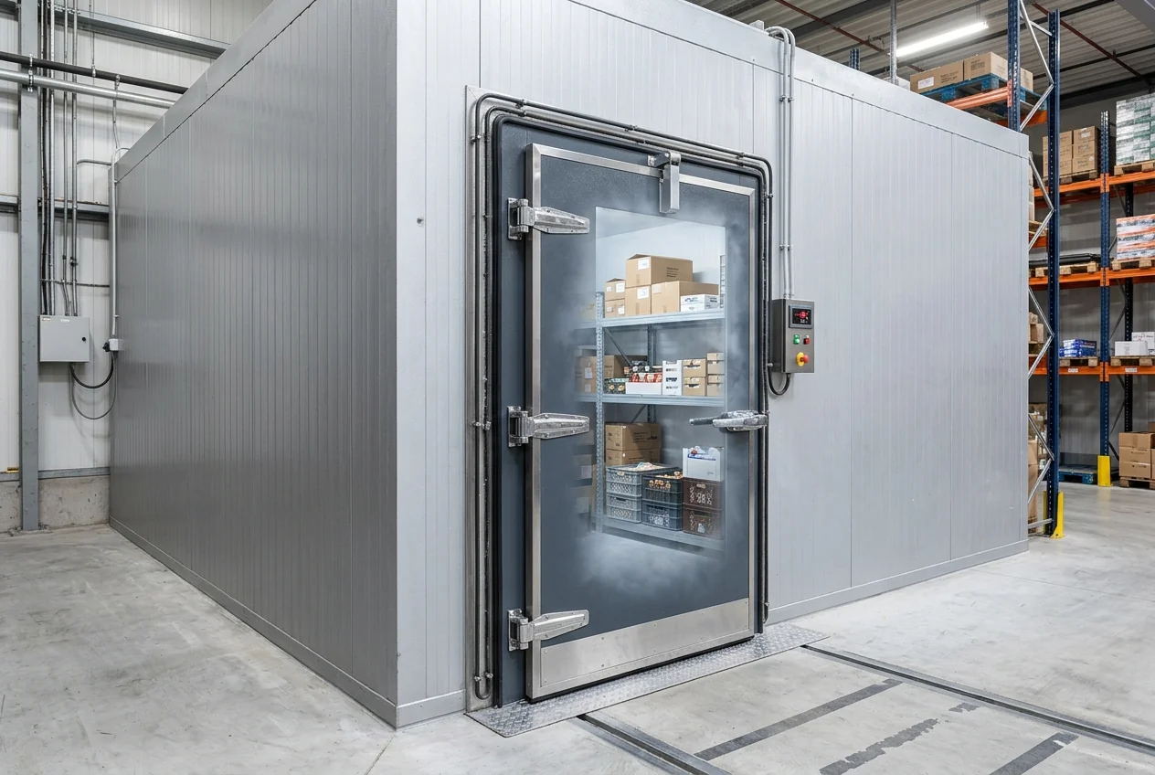 Commercial walk-in freezer installation in a warehouse